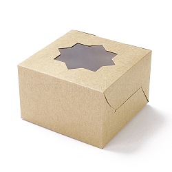 Cardboard Box, with PET Star Visual Window, Sqaure, BurlyWood, Finished Product: 10.1x10.1x6.5cm; Unfold: 36x23x0.05cm(CON-F019-03)