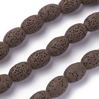 Natural Lava Rock Beads Strands, Dyed, Rice, Coconut Brown, 12~12.5x8.5~9mm, Hole: 2mm, about 33pcs/Strand, 15.55 inch(39.5cm)