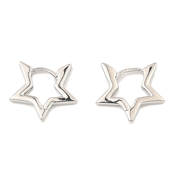 Brass Hoop Earrings, Star, Platinum, 14.5x15.5x2mm