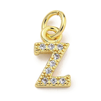 Initial Letter Brass with Cubic Zirconia Charms, Real 18K Gold Plated, Long-Lasting Plated, Lead Free & Cadmium Free, Letter Z, 10.5x6x1.5mm, ring: 5x1mm, inner diameter: 3mm