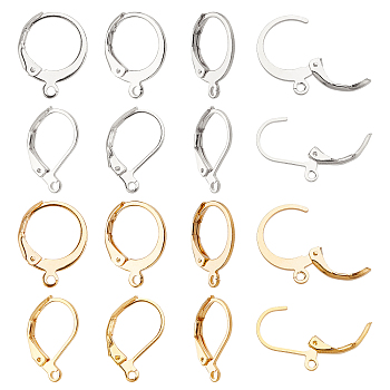 120Pcs 4 Style 304 Stainless Steel Leverback Earring Findings, with Loop, Mixed Color, 14.5~16x10~12x2mm, Hole: 0.8~1.5mm, 30pcs/style