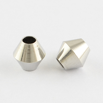 Stainless Steel Bicone Beads, Stainless Steel Color, 6x6mm, Hole: 2.5mm