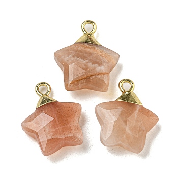 Natural Sunstone Pendants, with Rack Plating Brass Findings, Star, 18x15x6mm, Hole: 2mm