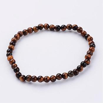 Natural Tiger Eye Beaded Stretch Bracelets, with Elastic Fibre Wire, 2-1/4 inch(55mm)