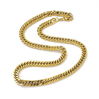 Vacuum Plating 201 Stainless Steel Cuban Link Chain Necklace with 304 Stainless Steel Clasps for Men Women, Golden, 23.86 inch(60.6cm), Link: 13x9x2mm