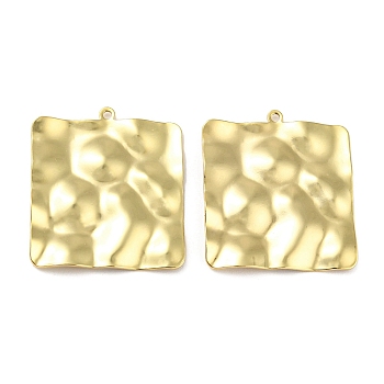 Rack Plating Eco-Friendly Brass Pendants, Cadmium Free & Lead Free, Textured Square Charm, Real 18K Gold Plated, 29x25.5x2mm, Hole: 1.4mm