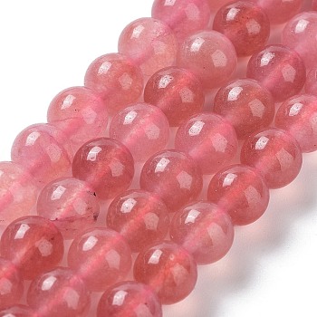 Dyed Natural Malaysia Jade Beads Strands, Round, Light Coral, 8mm, Hole: 1.2mm, about 23pcs/strand, 7.28 inch(18.5cm)