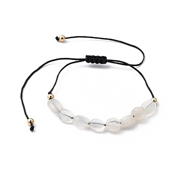 Adjustable Nylon Thread Braided Bead Bracelets, with Golden Plated Brass Beads and Natural White Moonstone Beads, Black, Inner Diameter: 1 inch~4-1/4 inch(2.6~10.8cm)
