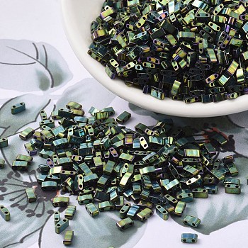MIYUKI Half TILA Beads, Japanese Seed Beads, 2 Hole, (HTL468) Metallic Malachite Green Iris, 5x2.3x1.9mm, Hole: 0.8mm, about 250pcs/10g