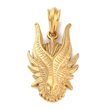 304 Stainless Steel Pendants, Dragon Head Charm, Golden, 46.5x29x12.5mm, Hole: 11x7mm