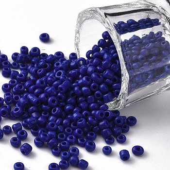 Glass Seed Beads, Opaque Colours Seed, Round, Blue, Size: about 3mm in diameter, hole:1mm, about 2222pcs/100g