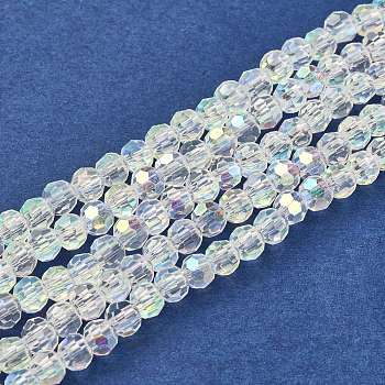 Glass Beads Strands, Faceted(32 Facets) Round, AB Color Plated, White, 4mm, Hole: 1mm, about 88~90pcs/strand, 28~30cm