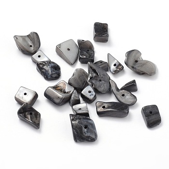 Natural Freshwater Shell Chips Beads, Shell Shards, Dyed, Dark Gray, 8~17x5~7x4~6mm, Hole: 1mm, about 640pcs/500g