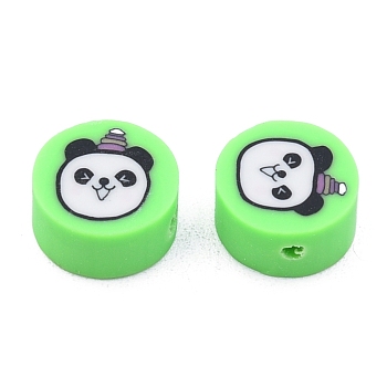 Handmade Polymer Clay Beads, Flat Round with Panda Pattern, Lime, 9x5mm, Hole: 1.5mm
