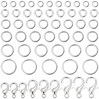 Zinc Alloy Lobster Claw Clasps, with Brass Open Jump Rings, Mixed Shapes, Platinum, 10x6mm, Hole: 1mm