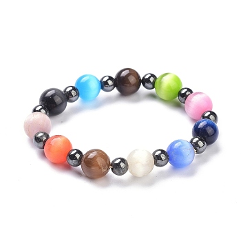 Cat Eye Beads Stretch Bracelets, with Synthetic Non-magnetic Hematite, Colorful, Inner Diameter: 2-1/8 inch(5.3cm)