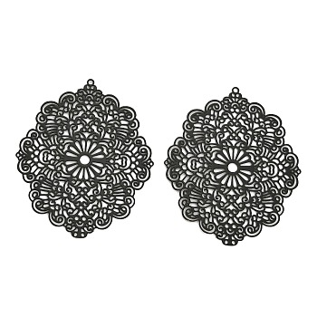 Spray Painted 430 Stainless Steel Pendants, Etched Metal Embellishments, Flower Charm, Black, 49.5x41x0.3mm, Hole: 1.2mm