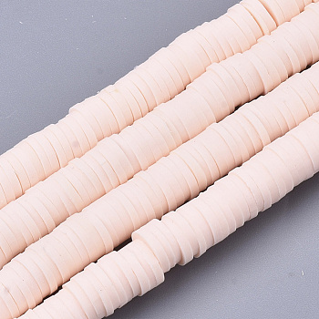 Handmade Polymer Clay Beads Strands, for DIY Jewelry Crafts Supplies, Heishi Beads, Disc/Flat Round, Misty Rose, 6x0.5~1mm, Hole: 1.8mm, about 320~447pcs/strand, 15.75 inch~16.14 inch(40~41cm)