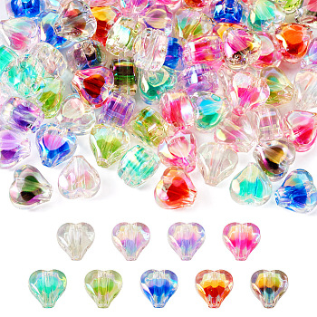72Pcs 9 Colors UV Plating Rainbow Iridescent Acrylic Beads, Two Tone Bead in Bead, Heart, Mixed Color, 11x11.5x8mm, Hole: 3mm, 8pcs/color