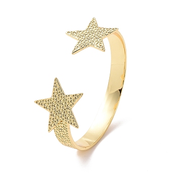 Brass Double Star Open Cuff Bangle for Women, Cadmium Free & Nickel Free & Lead Free, Real 18K Gold Plated, Inner Diameter: 2-1/4 inch(5.8cm)