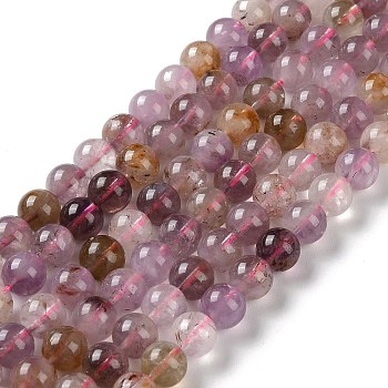 Natural Purple Rutilated Quartz Beads Strands, Round, 8mm, Hole: 0.9mm, about 46pcs/strand, 15.35''(39cm)