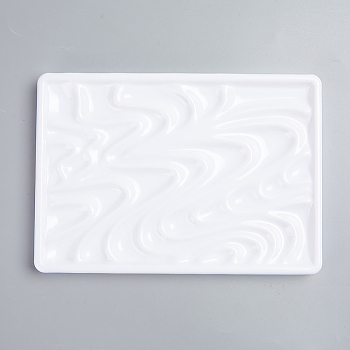 Plastic Imitation Ceramic Palettes, Rectangular Watercolor Oil Palettes, White, 210x147x16.5mm
