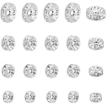 40Pcs 4 Style 316 Surgical Stainless Steel Spacer Beads, with Rhinestone, Disc, Stainless Steel Color, 6~10x3~4mm, Hole: 1~2mm, 10pcs/style