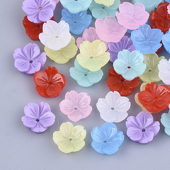 Resin Bead Caps, 5-Petal, Flower, Mixed Color, 9.5x9.5x3.5mm, Hole: 1mm