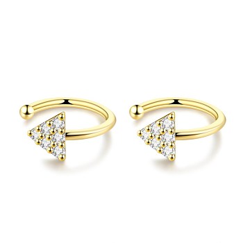 Brass Micro Pave Clear Cubic Zirconia Cuff Earrings, Triangle, Golden, 12mm