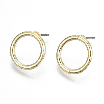 Alloy Stud Earrings, with Steel Pins, Cadmium Free & Nickel Free & Lead Free, Ring, Light Gold, 15x14.5mm, Pin: 0.7mm