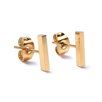 Ion Plating(IP) 304 Stainless Steel Cuboid Stud Earrings for Women, Real 18K Gold Plated, 9.8x1.6x1.8mm, Pin: 0.8mm