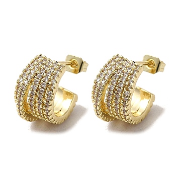 Golden Brass Micro Pave Cubic Zirconia Stud Earrings, Split Earrings, Clear, 14x9mm