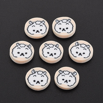 Handmade Polymer Clay Cabochons, Flat Round with Dog, PeachPuff, 9.5~10x2mm, about 5000pcs/1000g