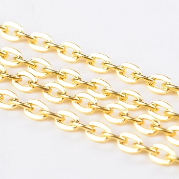 Iron Cable Chains, Unwelded, with Spool, Flat Oval, Cadmium Free & Lead Free, Golden Color, 3x2x0.5mm, about 32.8 Feet(10m)/roll