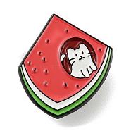 Cartoon Fruit with Cat Enamel Pins, Black Alloy Badge for Backpack Clothes, Watermelon, 31x28x1.5mm(JEWB-F031-01A)