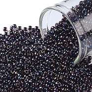 TOHO Round Seed Beads, Japanese Seed Beads, (251) Inside Color Luster Light Amethyst/Jet Lined, 11/0, 2.2mm, Hole: 0.8mm, about 1110pcs/bottle, 10g/bottle(SEED-JPTR11-0251)