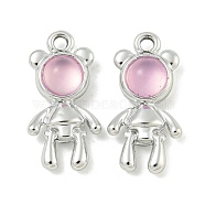 UV Plating Alloy Pendants, with Glass Imitation Cat Eye, Cadmium Free & Lead Free, Platinum, Bear, Pink, 20.5x10.5x5mm, Hole: 1.8mm(FIND-M033-12P)