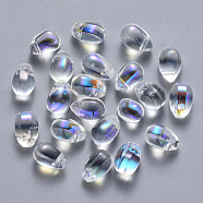Transparent Spray Painted Glass Charms, AB Color Plated, Teardrop, Clear AB, 9x6x6mm, Hole: 1mm(X-GLAA-R211-03-D07)