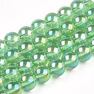 Electroplate Transparent Glass Beads Strands, AB Color Plated, Round, Light Green, 8~8.5mm, Hole: 1.5mm, about 51~53pcs/strand, 14.96 inch~15.55 inch(38~39.7cm)(GLAA-T032-T8mm-AB17)