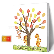 Canvas Fingerprint Painting, with Wood Frame and 1 Box Four Color Printing Mud and 2Pcs Traceless Nail, Giraffe, 24.5x19.5cm(DIY-WH0466-026)