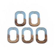 Resin & Walnut Wood Pendants, Oval, Light Blue, 28x19.5x4mm, Hole: 1.5mm(X-RESI-S358-07D)