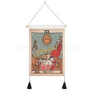 Tarot Pattern Polycotton Wall Hanging Tapestry, Vertical Tapestry, with Wood Rod & Iron Traceless Nail & Cord, for Home Decoration, Rectangle, The Sun XIX, 500x350mm(WICR-PW0001-29A)