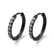 Ion Plating(IP) 316 Surgical Stainless Steel Pave Clear Cubic Zirconia Hoop Earrings Women, Black, 16x2mm(EJEW-A109-01C-EB)