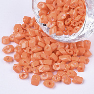 6/0 Baking Paint Glass Seed Beads, Oblique Cut Beads, Opaque Colours, Dark Orange, 6/0, 4~8x3.5~4.5x2.5~3mm, Hole: 0.9mm, about 5000pcs/bag(SEED-S034-A11)