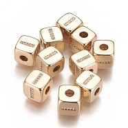 Brass Micro Pave Cubic Zirconia Beads, Horizontal Hole, Real 18K Gold Plated, Long-Lasting Plated, Cube with Letter, Clear, Letter.I, 9x9x9mm, Hole: 3.5mm(KK-K238-16G-I)