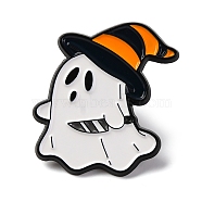 Halloween Enamel Pins, Alloy Brooches for Backpack Clothes, White, Ghost with Witch Hat, 30x28mm(JEWB-S031-01E)