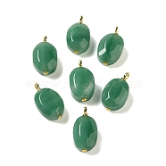 Natural Green Aventurine Pendants, Faceted Oval Charms with Rack Plating Brass Loops, Real 18K Gold Plated, Long-Lasting Plated, 27~28x15~15.5x10~11mm, Hole: 3mm(G-G110-08G-01)