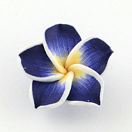 Handmade Polymer Clay 3D Flower Plumeria Beads, Dark Blue, 30x11mm, Hole: 2mm(CLAY-Q192-30mm-03)
