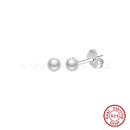 Round Natural Pearl Stud Earrings, 925 Sterling Silver Jewelry for Women, Real Platinum Plated, 14x4mm(EJEW-G411-03A-P)