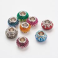 Austrian Crystal European Beads, Large Hole Beads, 925 Sterling Silver Core, Rondelle, Mixed Color, 11.5x7.5mm, Hole: 4.5mm(STER-E049-A)